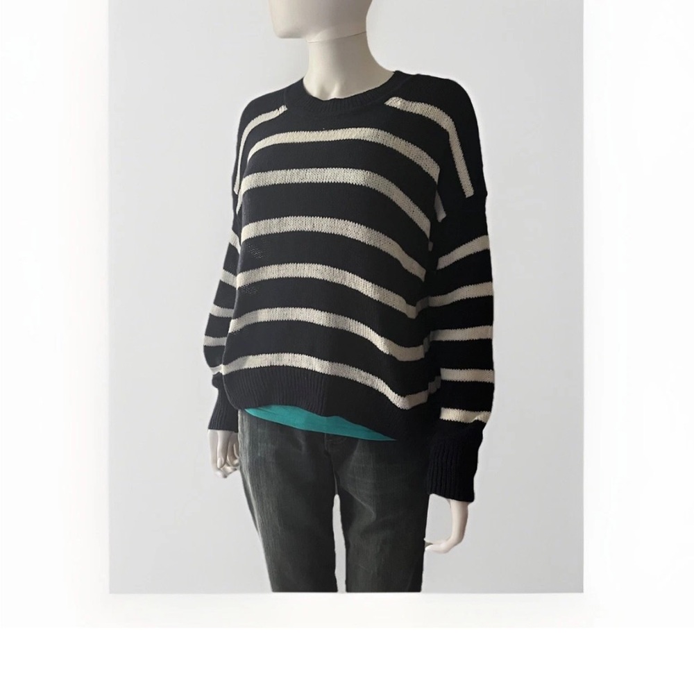 NWT Banana Republic Navy & White Striped Cotton Blend Knit Sweater Large